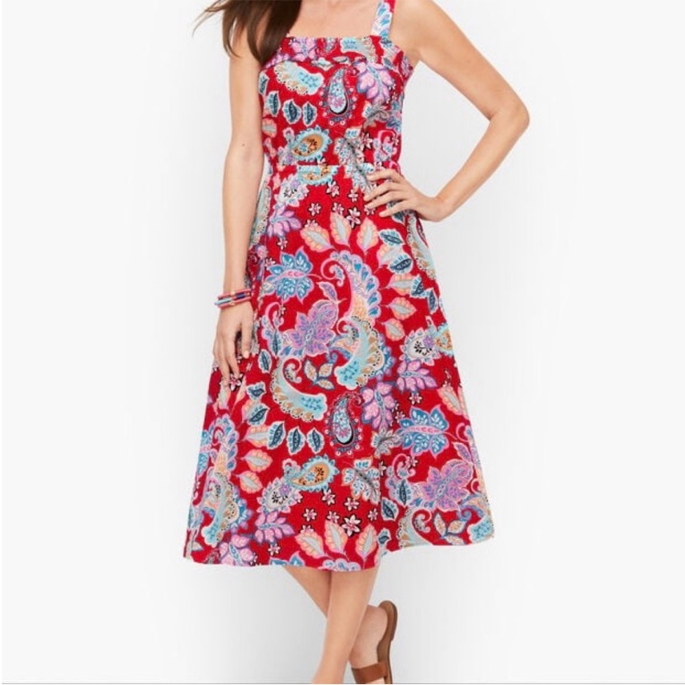 Talbots Red Paisley Smocked Fit and Flare Midi Sundress Size 20W